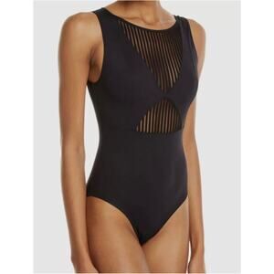 Shan Black Monika One Piece Swimsuit with Sheer Panels US 10 Minimal Chic Summer